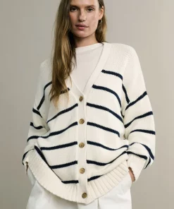 Tricot Cardigan Rayé coton Femme