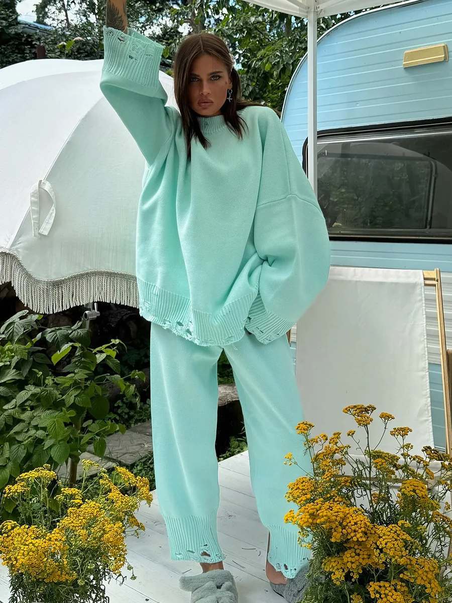 Ensemble pantalon slim en tricot Mode ourlet déchiré