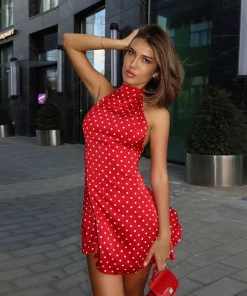 Mini robe élégante à pois sans manches – Image 4