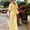Ensemble Chemise Jupe Longue Ample Femmes 100% Coton Col V Lacets Manches Bulles