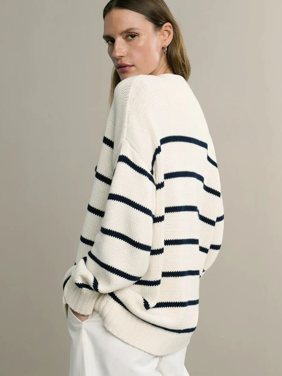 Tricot Cardigan Rayé coton Femme – Image 4