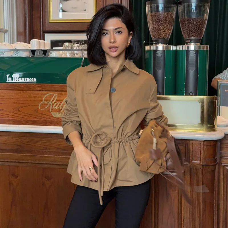 Ticketsx femmes veste courte manteaux nouveau revers ample à lacets bouton mince vestes Vintage automne Streetwear bureau vêtements d'extérieur pour femmes – Image 3