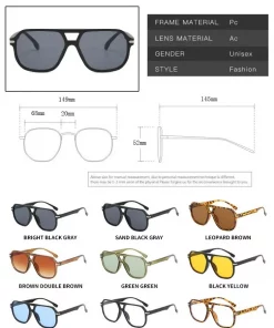 Lunettes de soleil carrées à double barre et rivets pour femme – Image 4