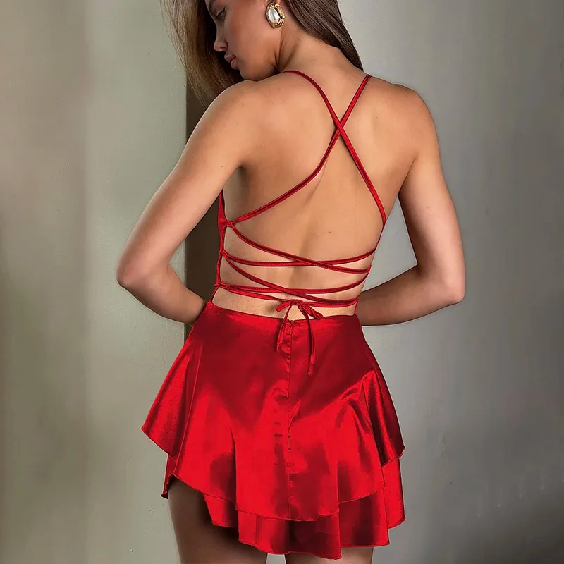 Robe Courte Sexy Dos Nu à Bretelles pour Femme – Image 6